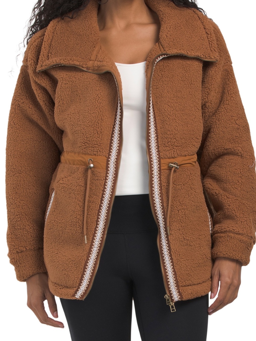 Stetson Womens Brown Sherpa Cinch Waist Zip-Up Jacket